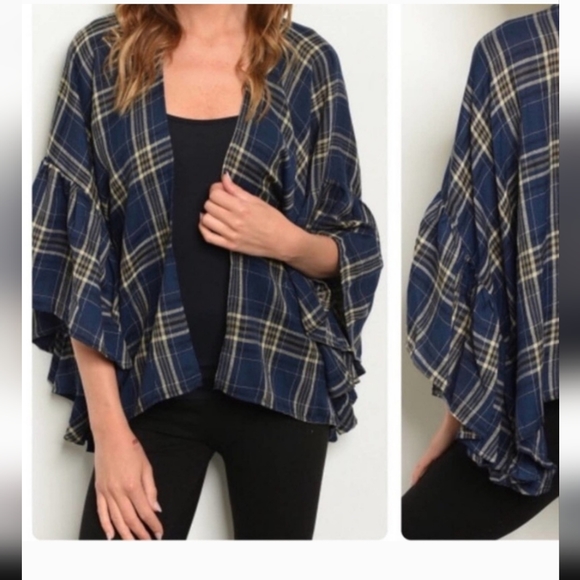 Mustard Seed Plaid Cardigan/Kimono/ Wrap, Sz. S - Picture 7 of 7